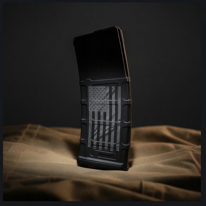 Laser-engraved AR-15 magazine with American flag design